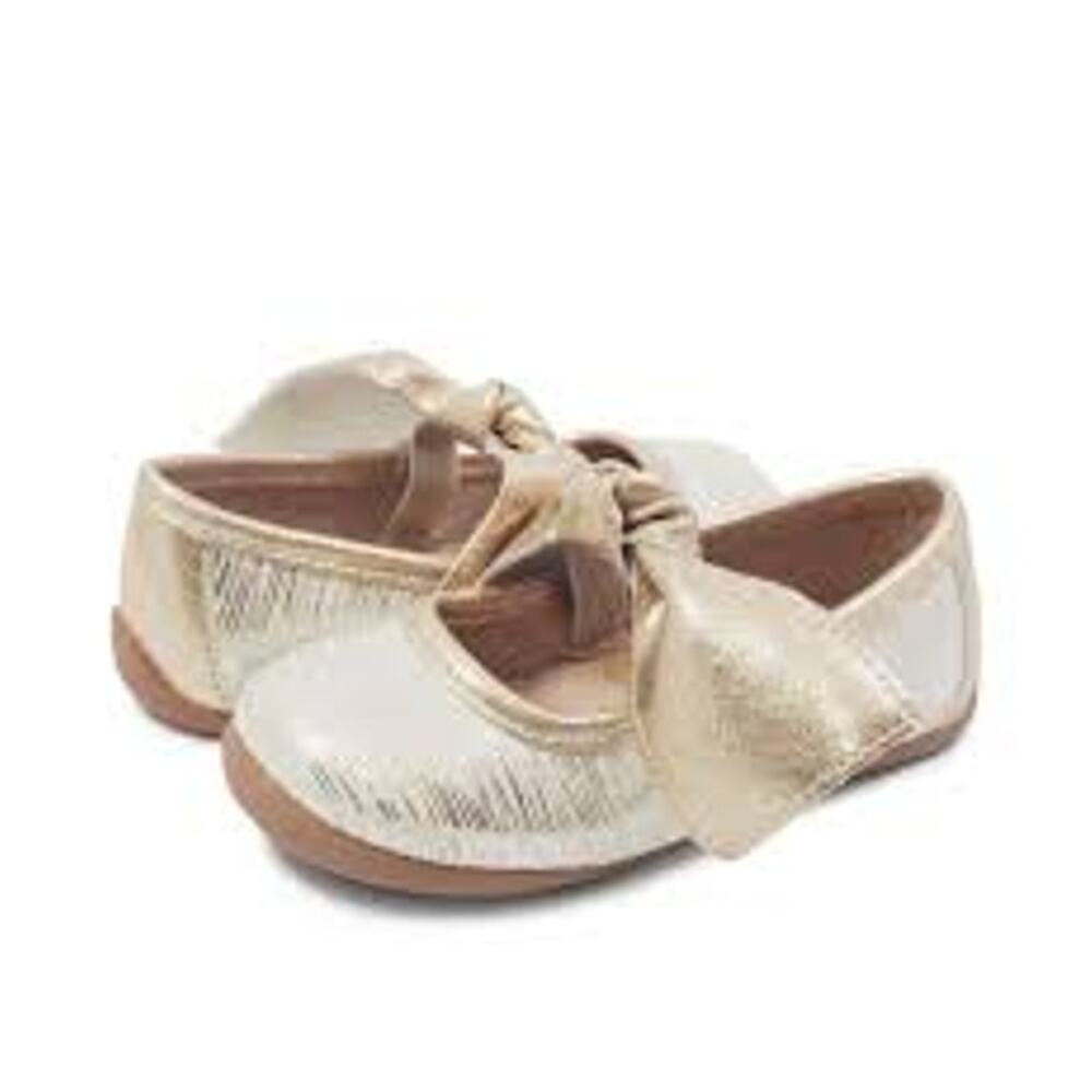 Livie & Luca Gold Metallic Bow Mary Jane Kids Shoes